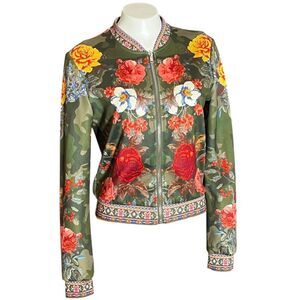 Jealous Tomato Mixed Print Floral Cropped Bomber Jacket Sz‎ S